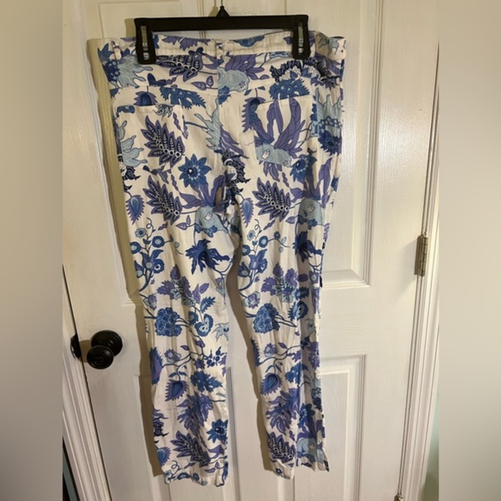 Gretchen Scott blue floral pants sz M - Picture 3 of 4